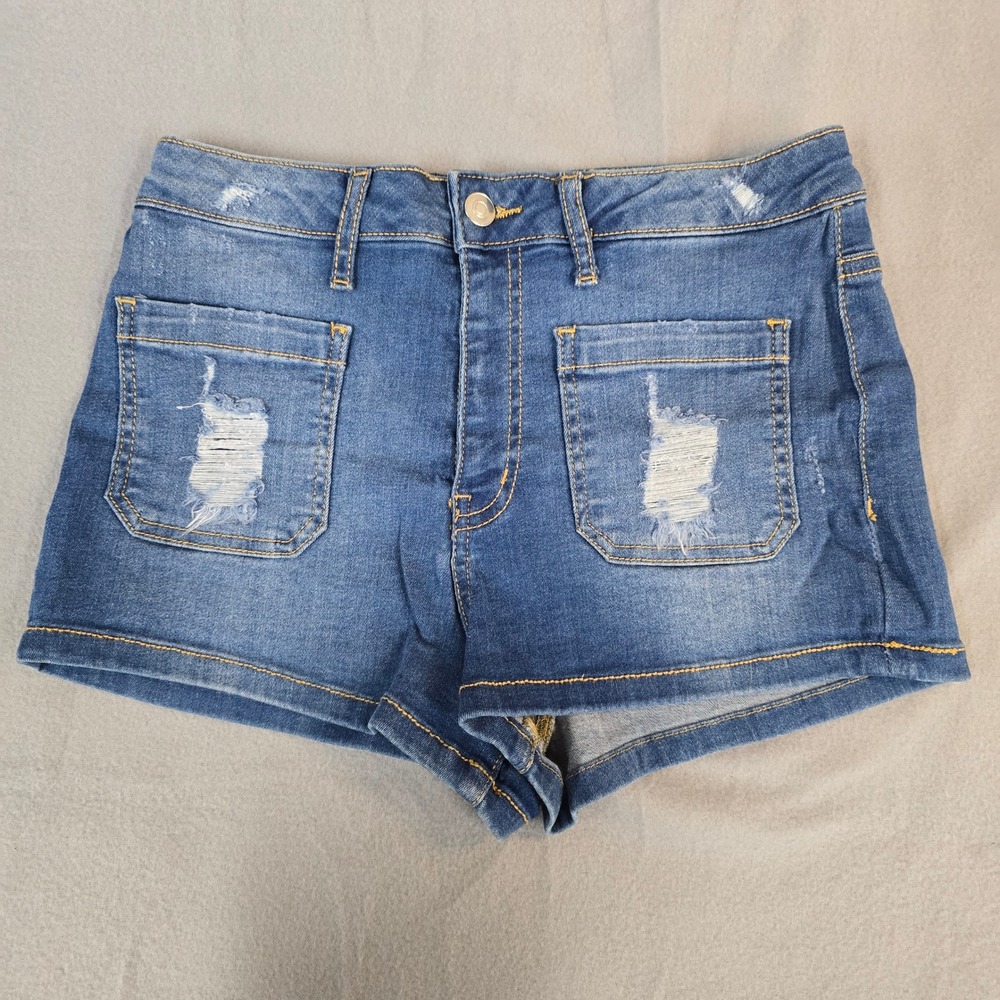 Creative Soul New York Distressed Denim Shorts Blue Size 9 High Rise Stretch